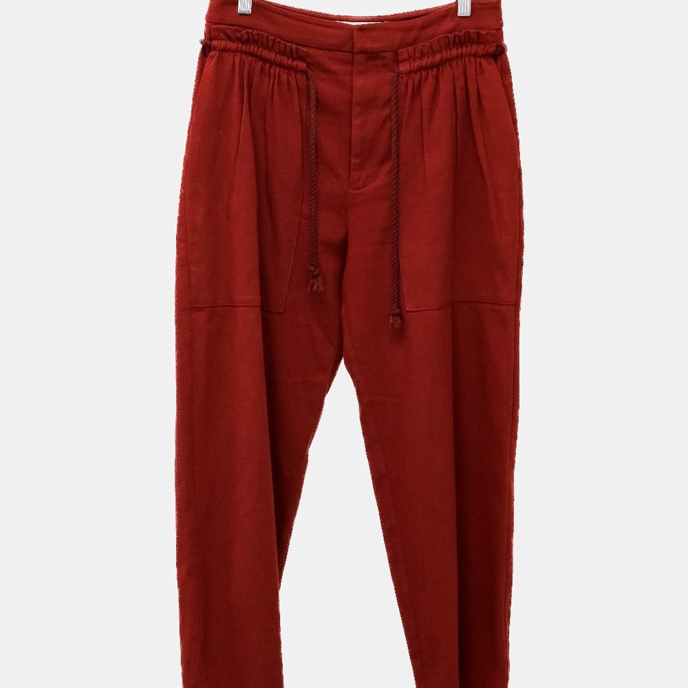 See By Chloe Burgundy Gathered Twill Cropped Straight Leg Pants